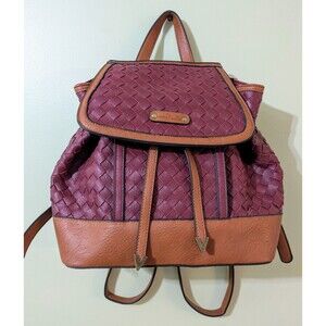 Simply Noelle Large Red/Brown Woven  Backpack Purse Beautiful Heavy Leather!